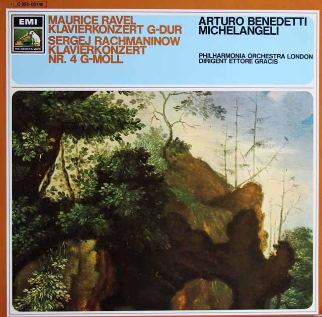 ミケランジェリのラヴェル、ラフマニノフ/ピアノ協奏曲集　独EMI　3801　LP レコード