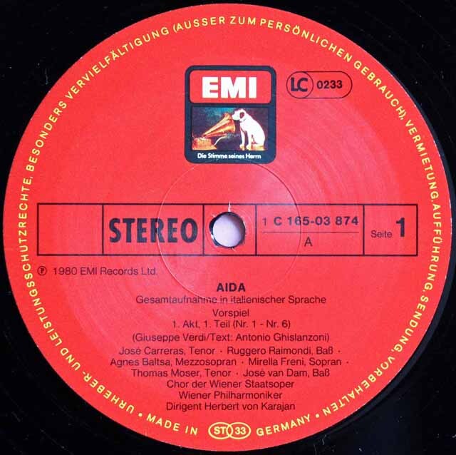 LP レコード カラヤン、フレーニ、カレーラスのヴェルディ/「アイーダ