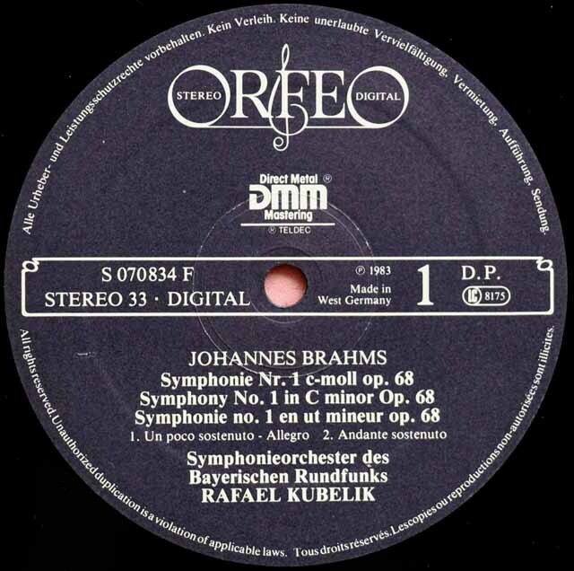 LP レコード クーベリックのブラームス/交響曲全集 独ORFEO 3801