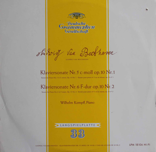 ケンプのベートーヴェン/ピアノソナタ第5、6番　独DGG　3802　LP レコード