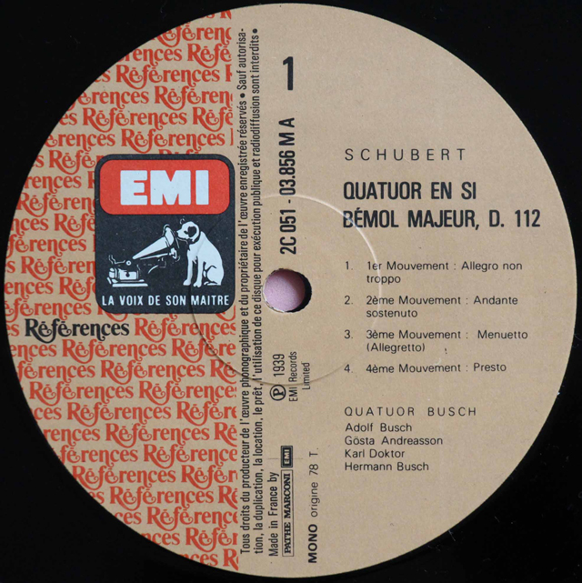 LP レコード ブッシュ四重奏団のシューベルト/弦楽四重奏曲第8番、第14