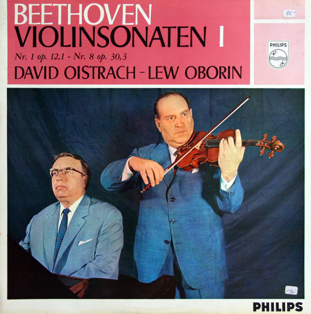 【モノラル】　オイストラフ、オボーリンのベートーヴェン/ヴァイオリンソナタ第1番、第8番　蘭PHILIPS　3802　LP レコード