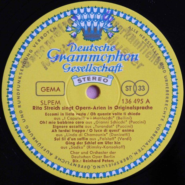 【非売品(テストプレス）】　シュトライヒ/オペラ・アリア集　独DGG　3803　LP レコード
