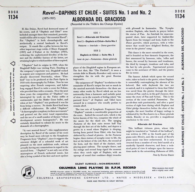 LP レコード オリジナル盤 クリュイタンスのラヴェル/「ダフニスと