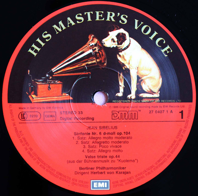 カラヤン　レコード3枚組 LP レコード カラヤンのシベリウス/交響曲第6番ほか 独EMI 3803