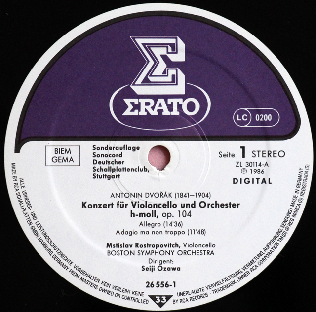 LP レコード ロストロポーヴィチと小澤のドヴォルザーク/チェロ協奏曲