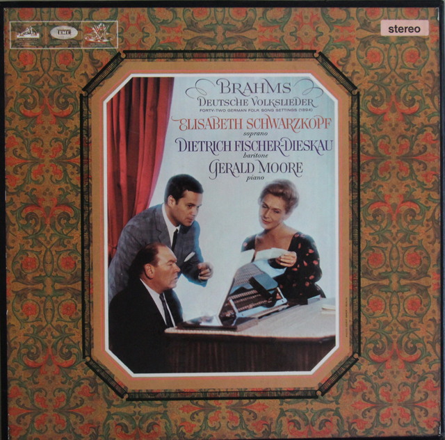 【オリジナル盤】　シュヴァルツコップ、ディースカウ、ムーアのブラームス/ドイツ民謡集　英HMV（EMI）　3803　LP レコード