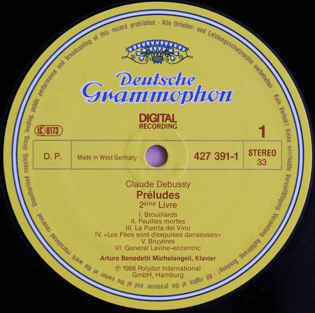 LP レコード ミケランジェリのドビュッシー/前奏曲集第2巻 独DGG 3804