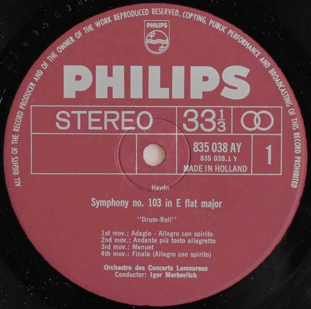 蘭Philips 835038AY　ハイドン 太鼓連打＆ロンドン　マルケヴィッチ LP レコード マルケヴィチのハイドン/交響曲第103番「太鼓連打」、第
