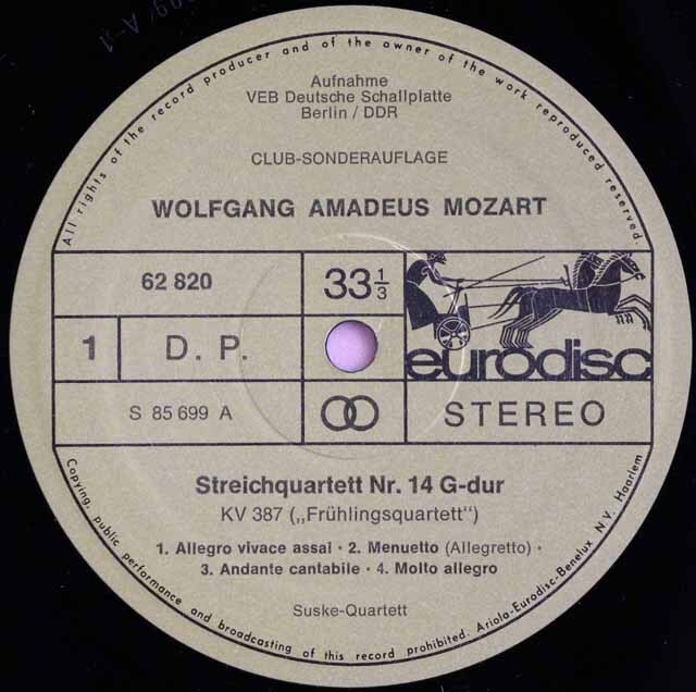 LP レコード ズスケ四重奏団のモーツァルト/「ハイドンセット」 独