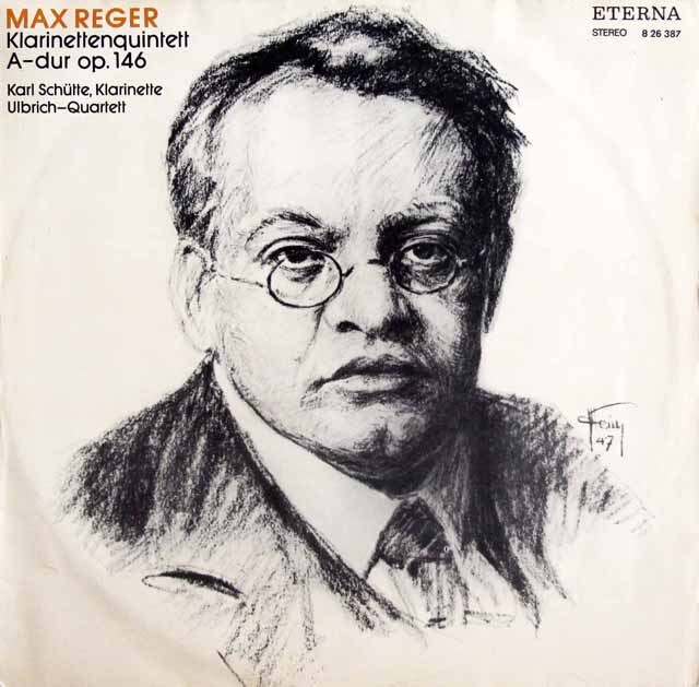 シュッテ、ウルブリヒ四重奏団のレーガー/クラリネット五重奏曲 イ長調　独ETERNA　3805　LP レコード