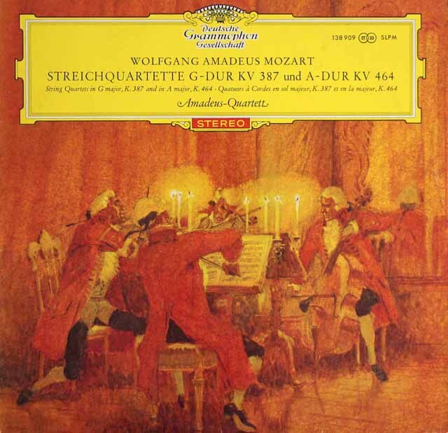 【赤ステレオ、独最初期盤】　アマデウス四重奏団のモーツァルト/弦楽四重奏曲第14、18番　独DGG　3805　LP レコード