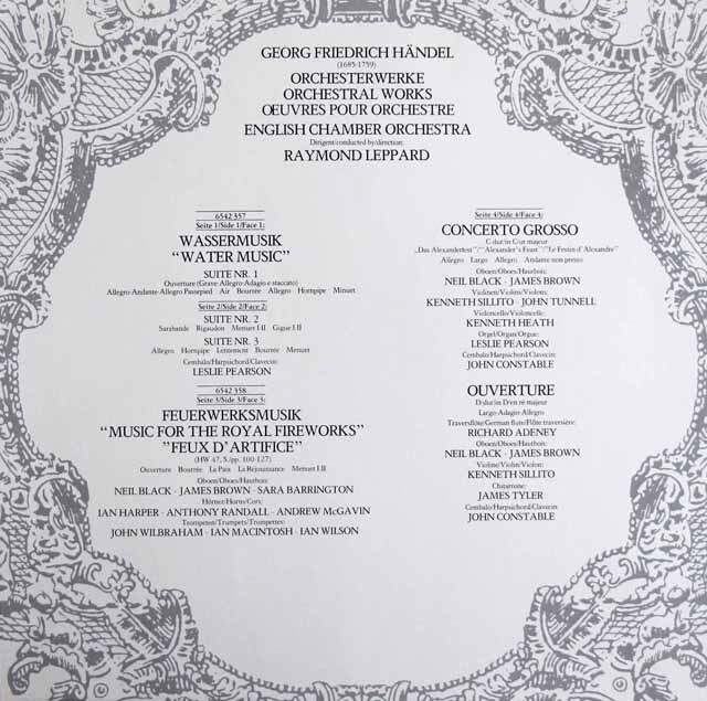 LP レコード ホリガー、レッパードのヘンデル/水上の音楽、王宮の花火