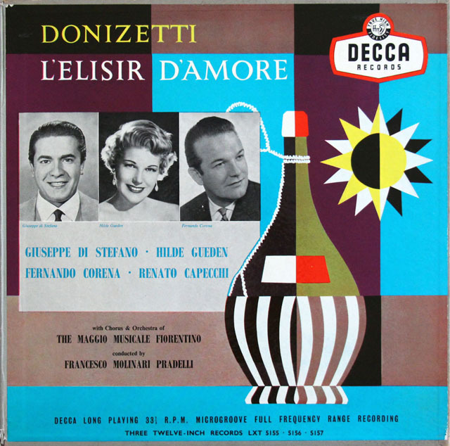 ディ・ステーファノ&ギューデンのドニゼッティ/「愛の妙薬」全曲 　英DECCA　3806　LP レコード