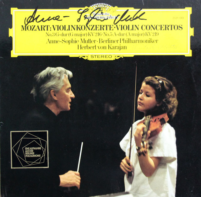 【直筆サイン入り】 ムター、カラヤンのモーツァルト/ヴァイオリン協奏曲第3、5番 独DGG 3807 LP レコード