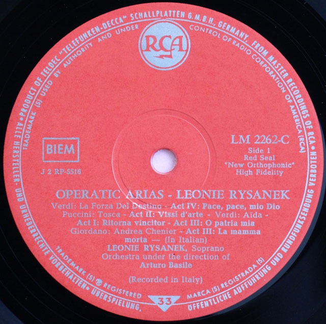 LP レコード リザネクのイタリア・オペラ・アリア集 独RCA 3807