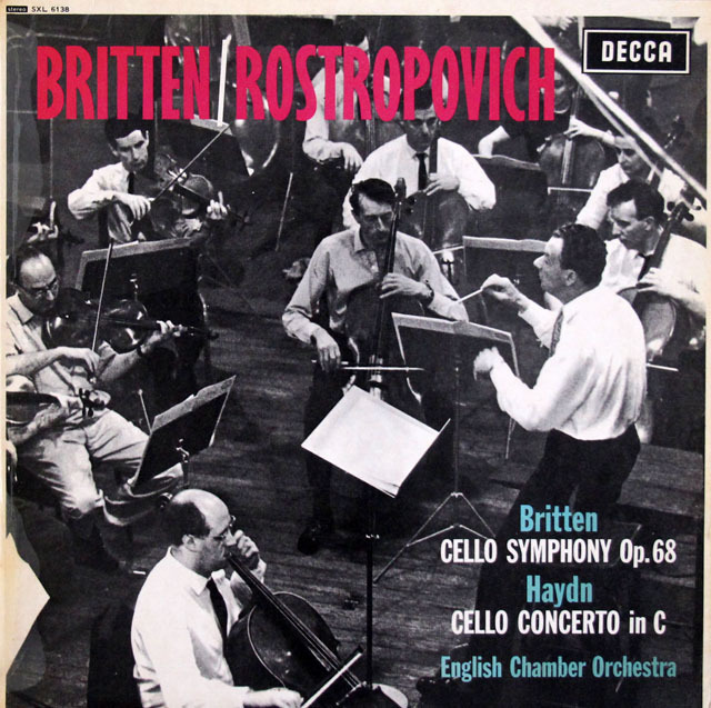 ロストロポーヴィッチ、ブリテンのブリテン、ハイドン/チェロ協奏曲集　英DECCA　3807　LP レコード