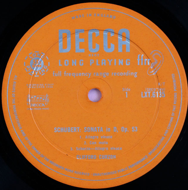 LP レコード カーゾンのシューベルト/ピアノソナタ第17番ほか 英DECCA 3807