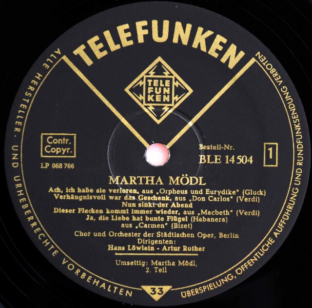 LP レコード メードルのグルック、ヴェルディら/アリア集 独TELEFUNKEN