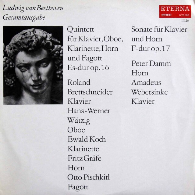 ブレッドシュナイダー、ダムらのベートーヴェン/ピアノと管楽のための五重奏曲ほか　独ETERNA　3808　LP レコード