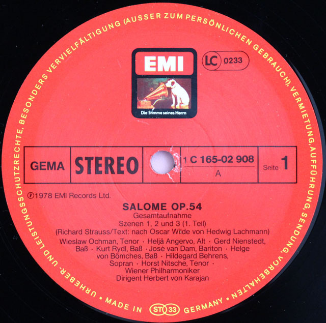 LP レコード カラヤンのR.シュトラウス/「サロメ」全曲 独EMI 3809