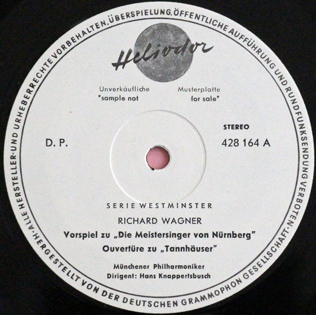 【白レーベル/非売品(テストプレス)】 クナッパーツブッシュのワーグナー/作品集 独HELIODOR 3810 LP レコード