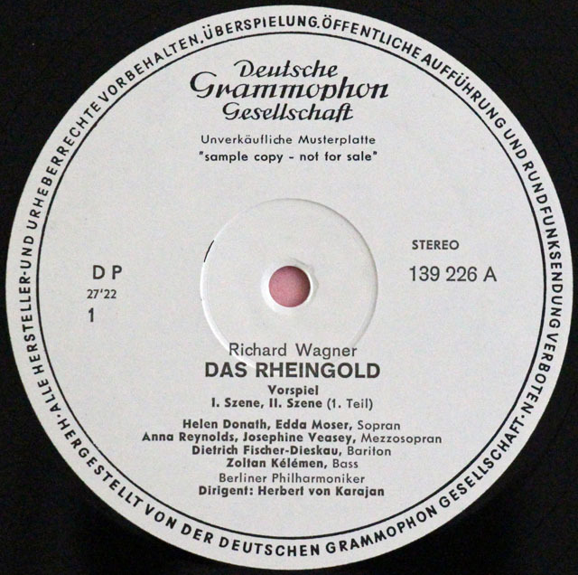 【白レーベル/非売品(テストプレス)】 カラヤンのワーグナー/「ラインの黄金」全曲 独DGG 3810 LP レコード