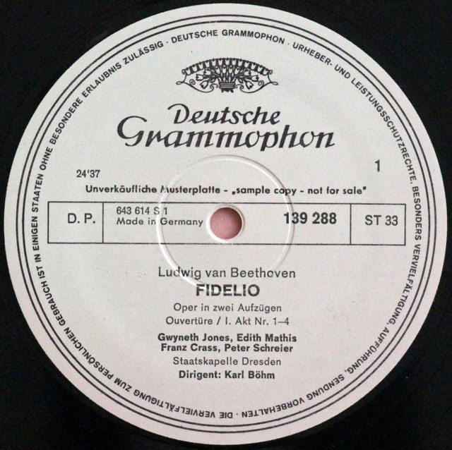 【白レーベル/非売品(テストプレス)】 ベームのベートーヴェン/「フィデリオ」全曲 独DGG 3810 LP レコード