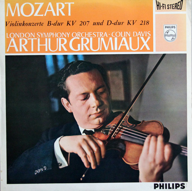 【オリジナル盤】　グリュミオー、デイヴィスのモーツァルト/ヴァイオリン協奏曲第1、4番 　蘭PHILIPS　3813　LP レコード