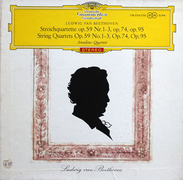 【赤ステレオ、テストプレス】　アマデウス四重奏団のベートーヴェン/弦楽四重奏曲第7～9番「ラズモフスキー」ほか　独DGG　3813　LP レコード