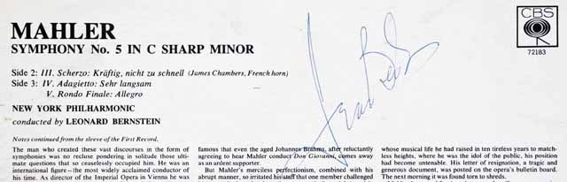 LP レコード 直筆サイン入り バーンスタインのマーラー/交響曲第5番