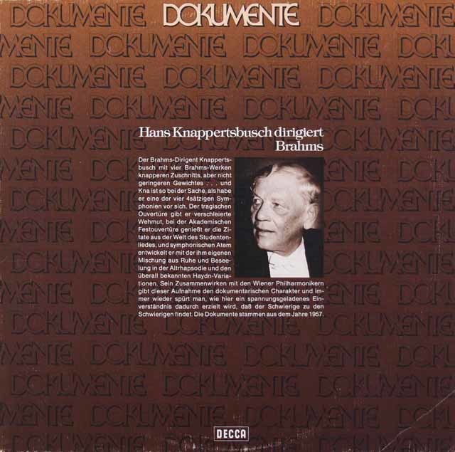 クナッパーツブッシュのブラームス/大学祝典序曲ほか管弦楽曲集　独DECCA　3412　LP レコード