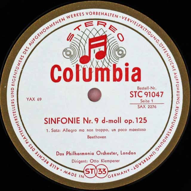 LP レコード クレンペラーのベートーヴェン/交響曲第9番 独Columbia 3017