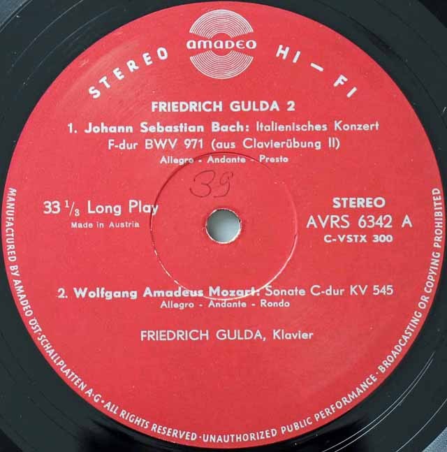 LP レコード 直筆サイン入り フリードリヒ・グルダ2 オーストリア