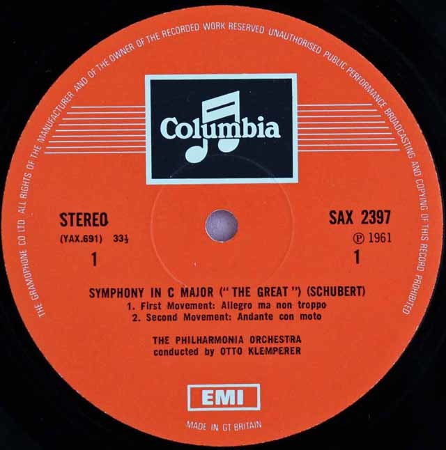 英Columbia SAX2397　シューベルト グレート　クレンペラー LP レコード クレンペラーのシューベルト/交響曲第8(9)番「ザ