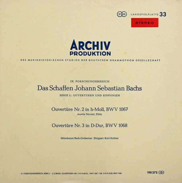 【赤ステレオ】 リヒターらのバッハ/管弦楽組曲第2&3番　独ARCHIV　2924　LP レコード