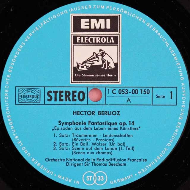 ビーチャムのベルリオーズ/幻想交響曲 独EMI 3620 LP レコード