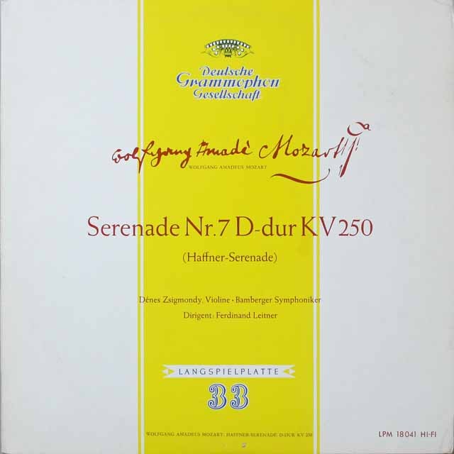 ライトナーのモーツァルト/セレナード第7番「ハフナー」  独DGG  2638　LP レコード