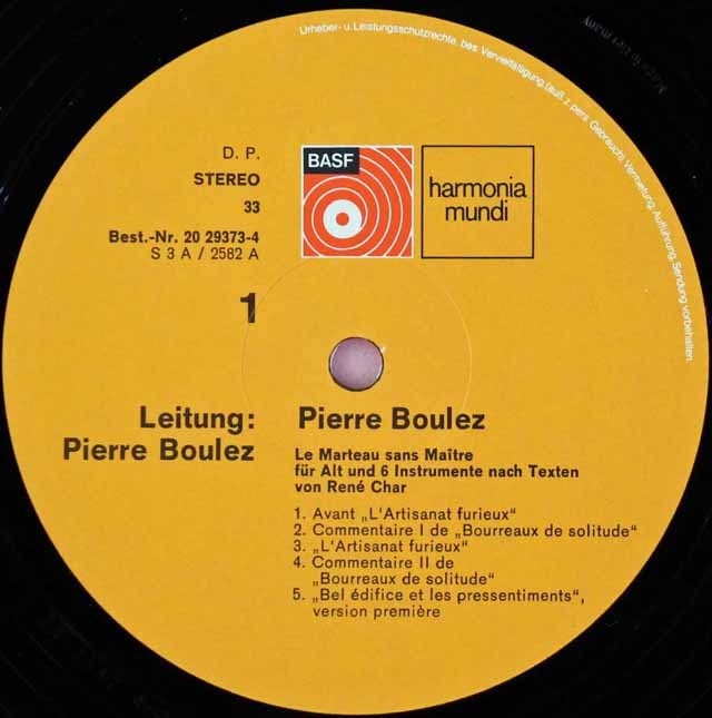 LP レコード ブーレーズ自作自演/「ル・マルトー・サン・メートル」 独BASF 3293