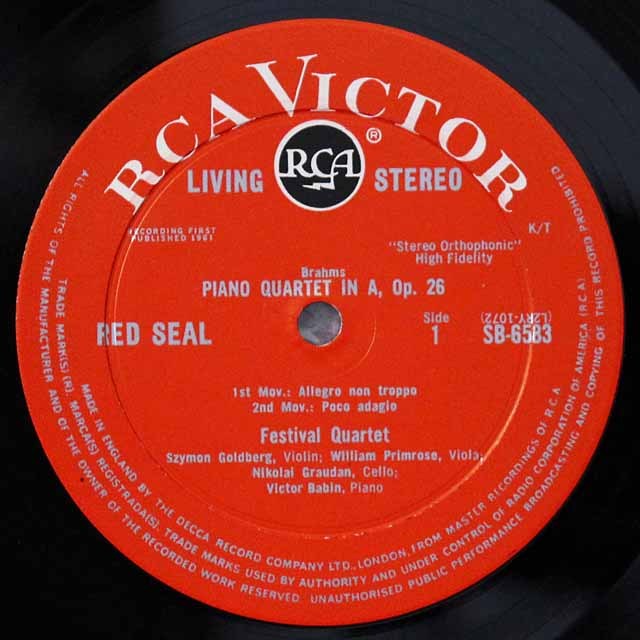LP レコード フェスティバル・カルテットのブラームス/ピアノ