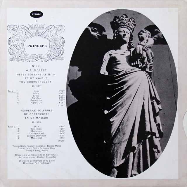 リステンパルトのモーツァルト/「戴冠式ミサ」ほか　仏CF　3291　LP レコード
