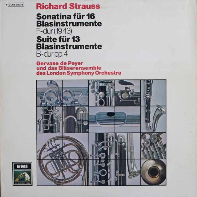ドゥ・ペイエらのR.シュトラウス/「13管楽器のための組曲」ほか　独EMI　3301　LP レコード