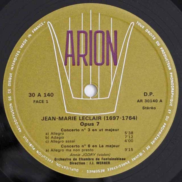 LP レコード ジョドリーのルクレール/ヴァイオリン協奏曲 仏ARION 3812