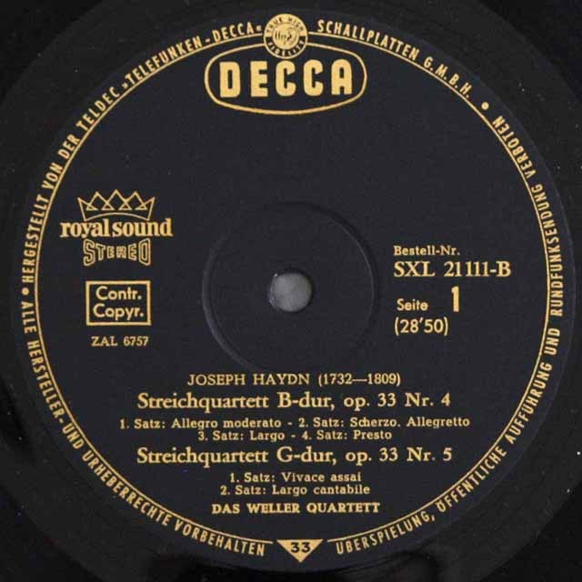 ウェラー四重奏団のハイドン/弦楽四重奏曲第40~42番 独DECCA 2534 LP レコード