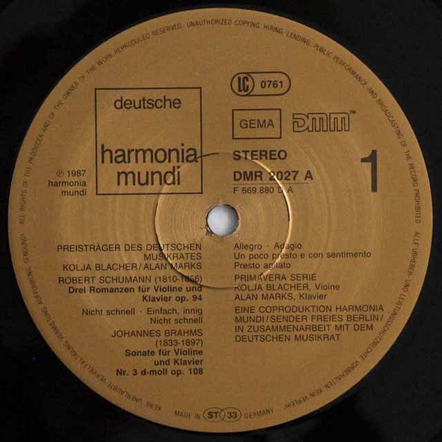 ブラッハーのブラームス/ヴァイオリンソナタ第3番ほか 独HM 3695 LP レコード