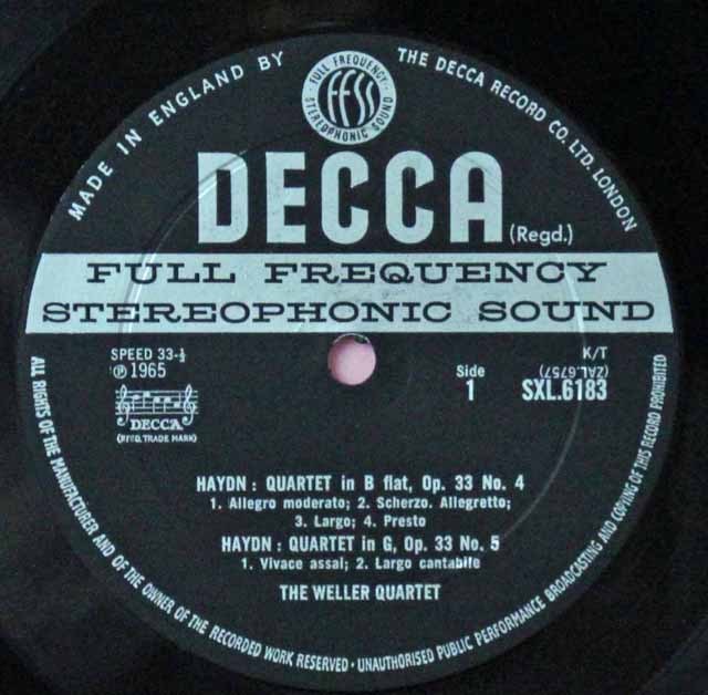 ウェラー四重奏団のハイドン/弦楽四重奏曲作品33-4、5&6 英DECCA 2813 LP レコード