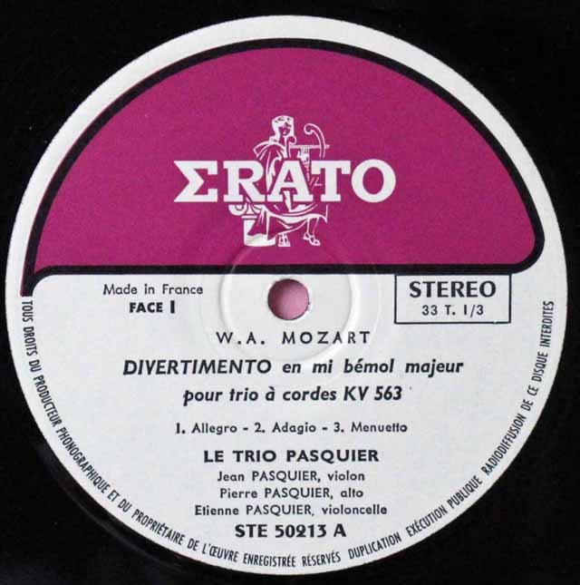 LP レコード パスキエ・トリオのモーツァルト/弦楽三重奏のための