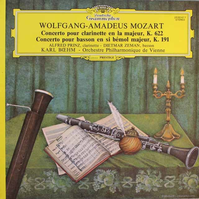 べーム&ウィーンフィル首席奏者のモーツァルト/クラリネット&ファゴット協奏曲  仏DGG   2543　LP レコード