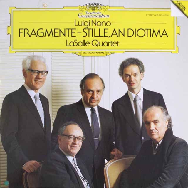 ラサール四重奏団のノーノ/弦楽四重奏のための「断片-静寂、ディオティーマへ」　独DGG　3693　LP レコード