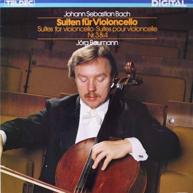 イェルク・バウマンのバッハ/無伴奏チェロ組曲第3、4番　独TELDEC　3691　LP レコード